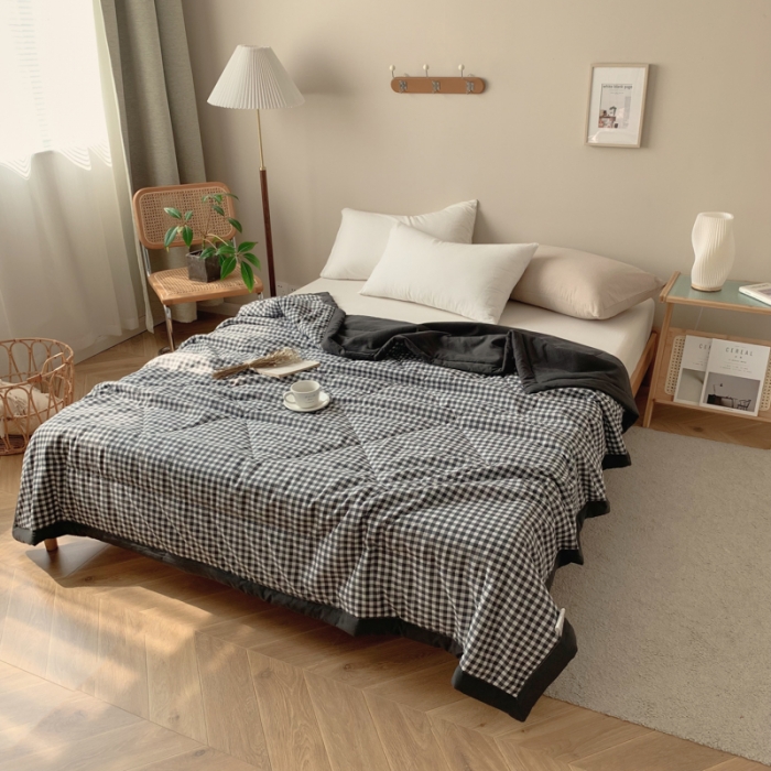 91家纺网 家纺一手货源 找家纺 慕尚家纺 2025新款日式简约无印风夏被夏凉被风格一 小黑格