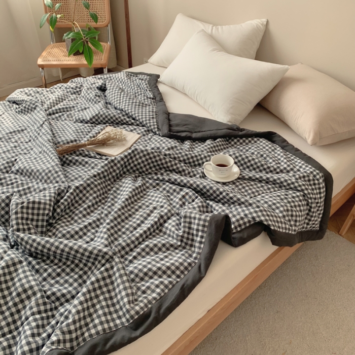 91家纺网 家纺一手货源 找家纺 慕尚家纺 2025新款日式简约无印风夏被夏凉被风格一 小黑格