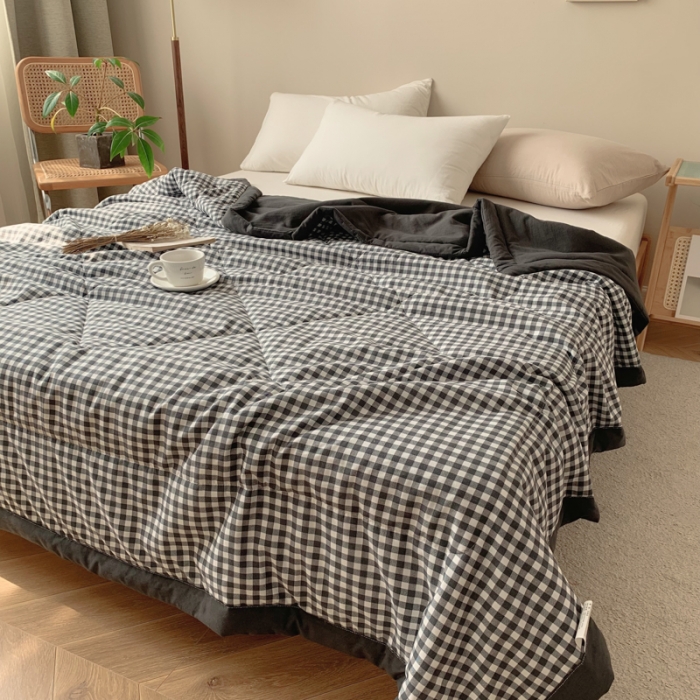 91家纺网 家纺一手货源 找家纺 慕尚家纺 2025新款日式简约无印风夏被夏凉被风格一 小黑格