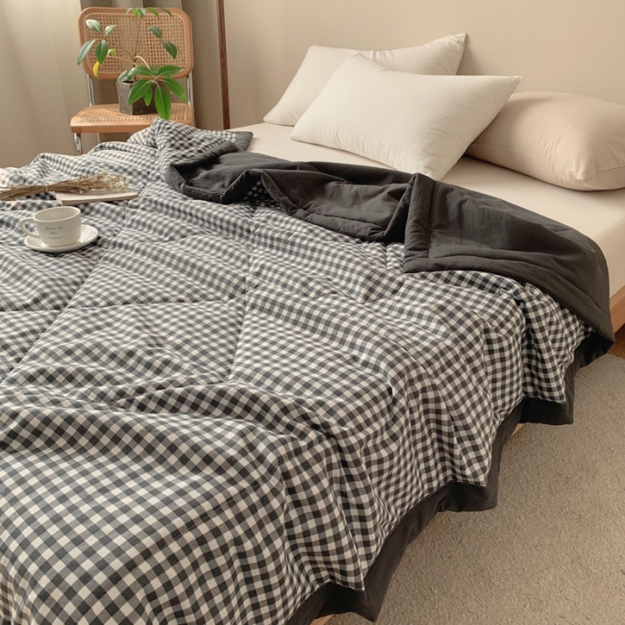 91家纺网 家纺一手货源 找家纺 慕尚家纺 2025新款日式简约无印风夏被夏凉被风格一 小黑格