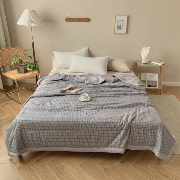 91家纺网 家纺一手货源 找家纺 慕尚家纺 2025新款日式简约无印风夏被夏凉被风格一 小灰格