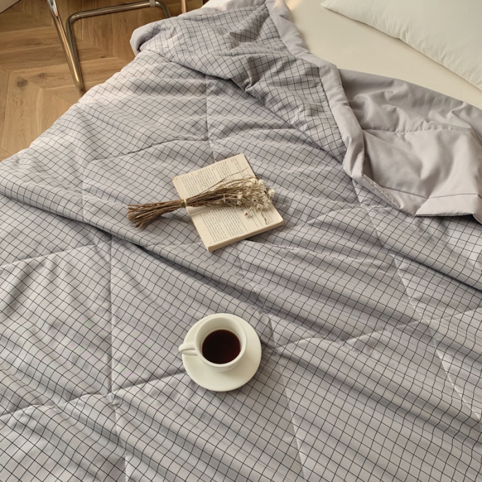 91家纺网 家纺一手货源 找家纺 慕尚家纺 2025新款日式简约无印风夏被夏凉被风格一 小灰格