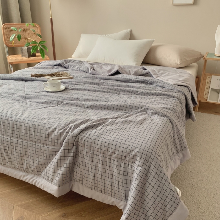 91家纺网 家纺一手货源 找家纺 慕尚家纺 2025新款日式简约无印风夏被夏凉被风格一 小灰格