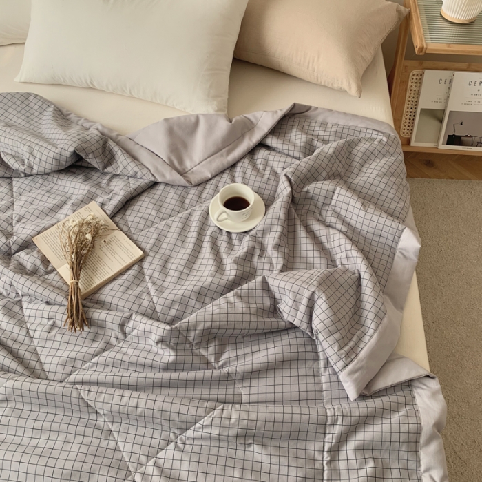 91家纺网 家纺一手货源 找家纺 慕尚家纺 2025新款日式简约无印风夏被夏凉被风格一 小灰格