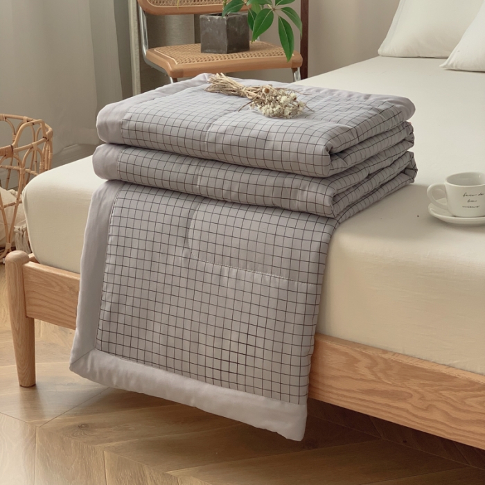 91家纺网 家纺一手货源 找家纺 慕尚家纺 2025新款日式简约无印风夏被夏凉被风格一 小灰格