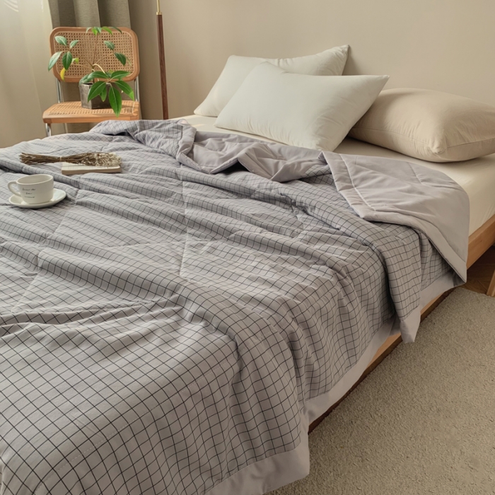 91家纺网 家纺一手货源 找家纺 慕尚家纺 2025新款日式简约无印风夏被夏凉被风格一 小灰格