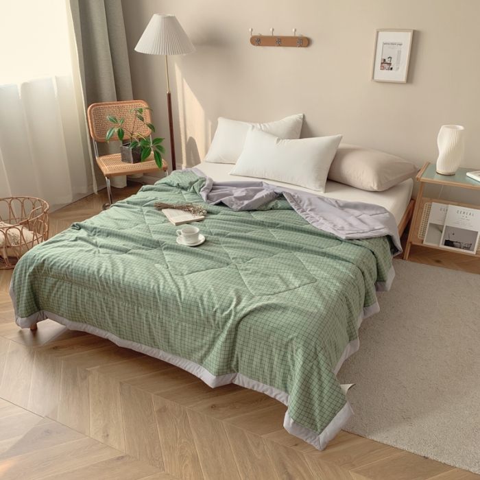 91家纺网 家纺一手货源 找家纺 慕尚家纺 2025新款日式简约无印风夏被夏凉被风格一 小绿格