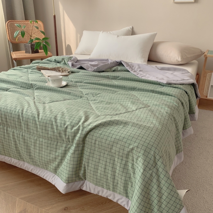 91家纺网 家纺一手货源 找家纺 慕尚家纺 2025新款日式简约无印风夏被夏凉被风格一 小绿格