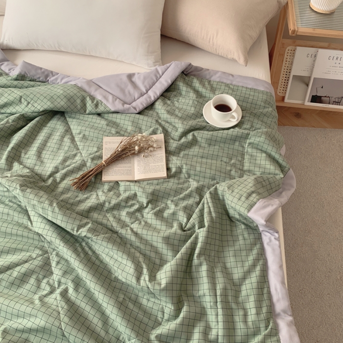 91家纺网 家纺一手货源 找家纺 慕尚家纺 2025新款日式简约无印风夏被夏凉被风格一 小绿格