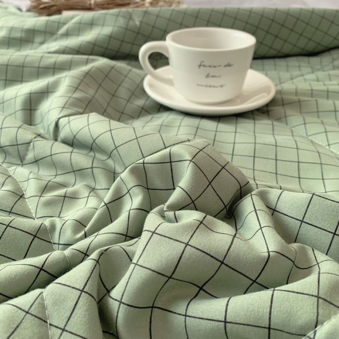 91家纺网 家纺一手货源 找家纺 慕尚家纺 2025新款日式简约无印风夏被夏凉被风格一 小绿格