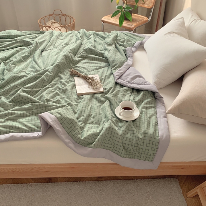 91家纺网 家纺一手货源 找家纺 慕尚家纺 2025新款日式简约无印风夏被夏凉被风格一 小绿格