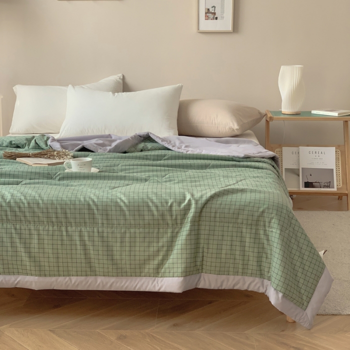 91家纺网 家纺一手货源 找家纺 慕尚家纺 2025新款日式简约无印风夏被夏凉被风格一 小绿格