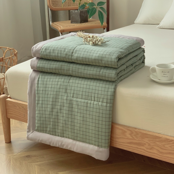 91家纺网 家纺一手货源 找家纺 慕尚家纺 2025新款日式简约无印风夏被夏凉被风格一 小绿格