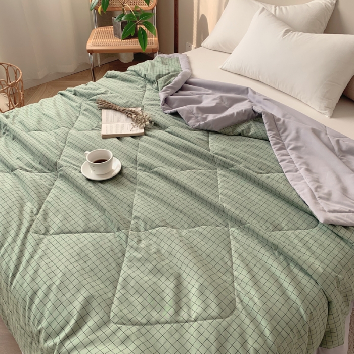 91家纺网 家纺一手货源 找家纺 慕尚家纺 2025新款日式简约无印风夏被夏凉被风格一 小绿格