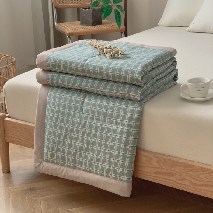 91家纺网 家纺一手货源 找家纺 慕尚家纺 2025新款日式简约无印风夏被夏凉被风格一 雅绿大格