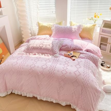 91家纺网 家纺一手货源 找家纺 米莱家纺2022新款剪花水洗棉花边四件套 公主粉