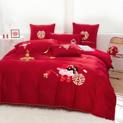 91家纺网 家纺一手货源 找家纺 总甜咪咪 2022新A版60S贡缎长绒棉B版磨毛婚庆四件套