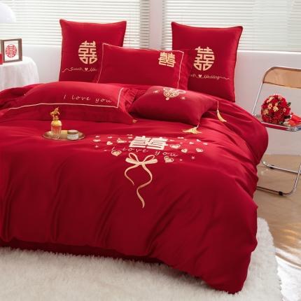 91家纺网 家纺一手货源 找家纺 总甜咪咪 2022新A版60S贡缎长绒棉B版磨毛婚庆四件套