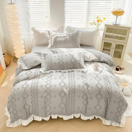 米莱家纺2022新款剪花水洗棉花边四件套 极 致灰