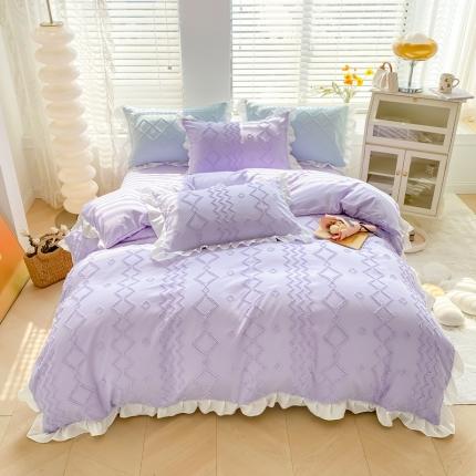 91家纺网 家纺一手货源 找家纺 米莱家纺2022新款剪花水洗棉花边四件套 魅力紫