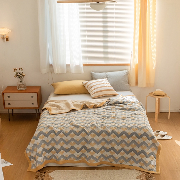 91家纺网 家纺一手货源 找家纺 吾秀家居 2022新款高端全棉针织提花毯波兰黄