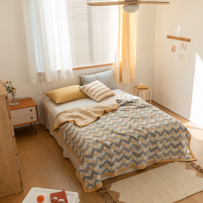 91家纺网 家纺一手货源 找家纺 吾秀家居 2022新款高端全棉针织提花毯波兰黄