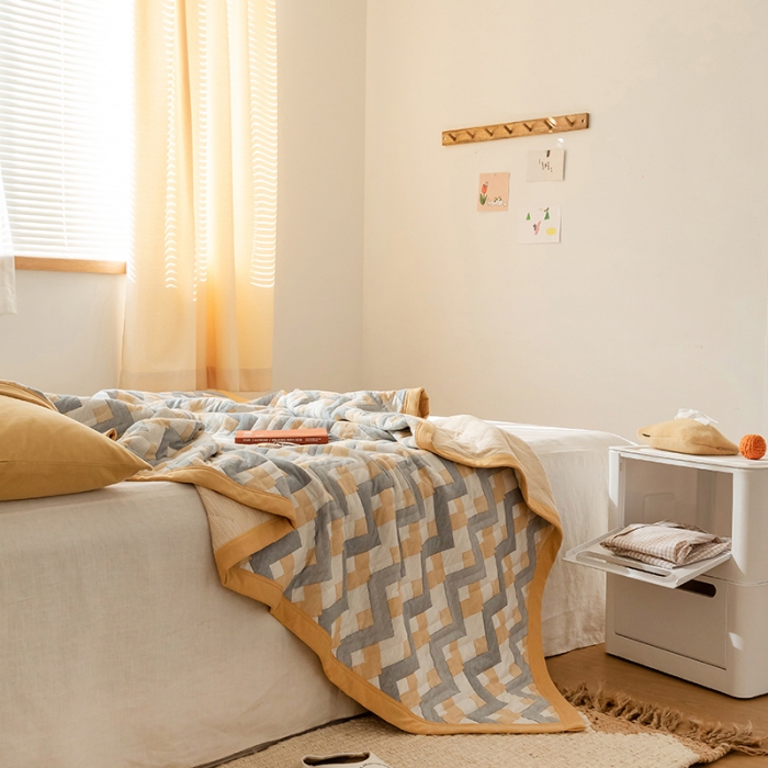 91家纺网 家纺一手货源 找家纺 吾秀家居 2022新款高端全棉针织提花毯波兰黄