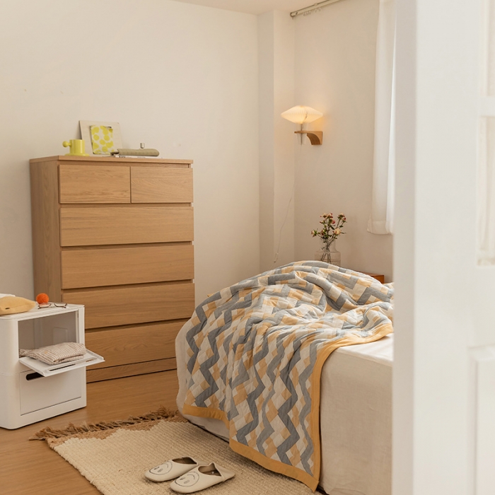 91家纺网 家纺一手货源 找家纺 吾秀家居 2022新款高端全棉针织提花毯波兰黄