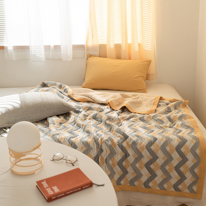 91家纺网 家纺一手货源 找家纺 吾秀家居 2022新款高端全棉针织提花毯波兰黄