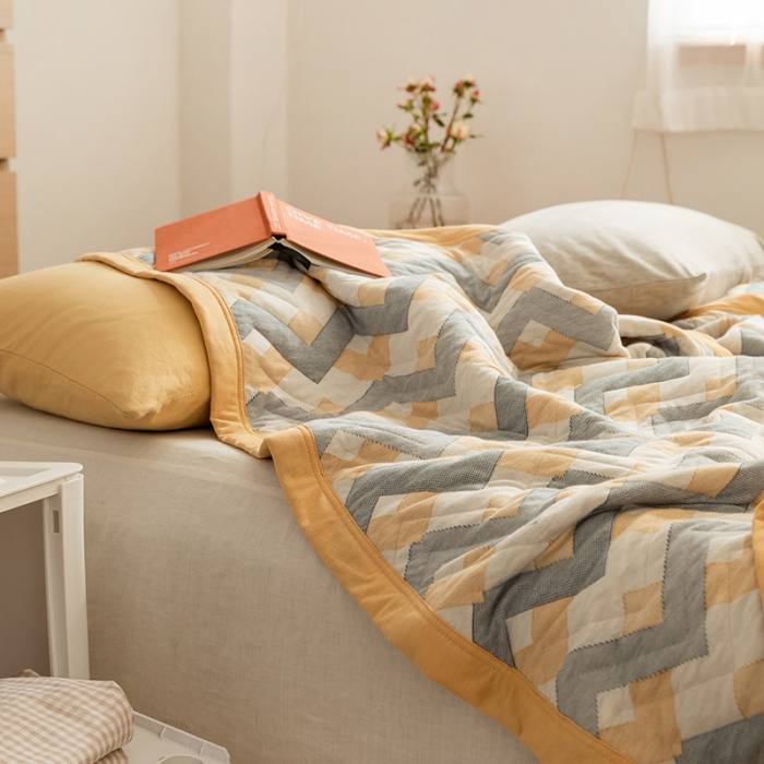 91家纺网 家纺一手货源 找家纺 吾秀家居 2022新款高端全棉针织提花毯波兰黄