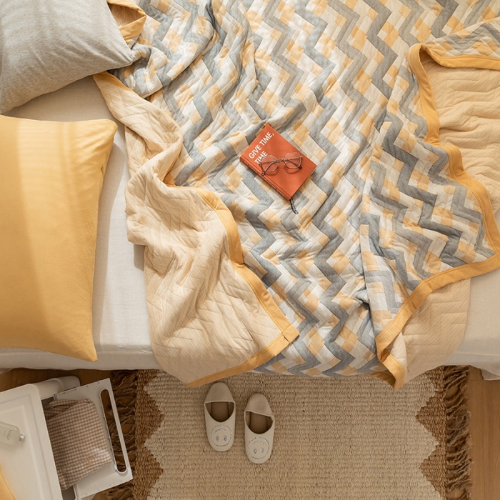 91家纺网 家纺一手货源 找家纺 吾秀家居 2022新款高端全棉针织提花毯波兰黄