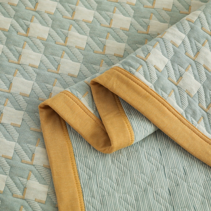 91家纺网 家纺一手货源 找家纺 吾秀家居 2022新款高端全棉针织提花毯 方块千鸟格绿