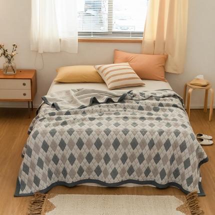 91家纺网 家纺一手货源 找家纺 吾秀家居 2022新款高端全棉针织提花毯 菱格蓝