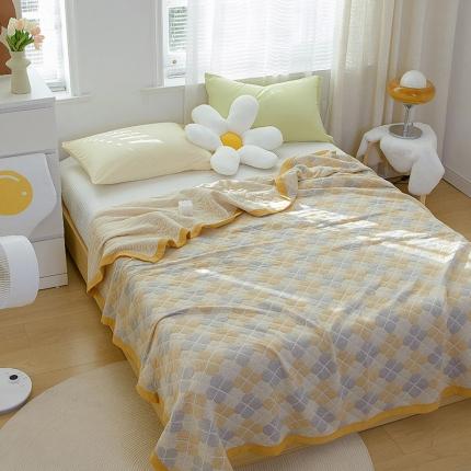 吾秀家居 2022新款高端全棉针织提花毯四叶草黄