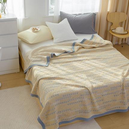 吾秀家居 2022新款高端全棉针织提花毯一字千鸟格黄