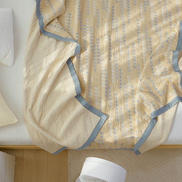 91家纺网 家纺一手货源 找家纺 吾秀家居 2022新款高端全棉针织提花毯一字千鸟格黄