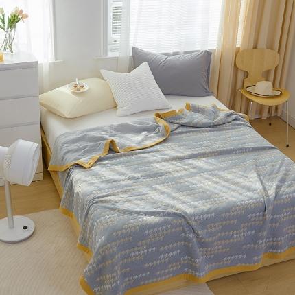 91家纺网 家纺一手货源 找家纺 吾秀家居 2022新款高端全棉针织提花毯一字千鸟格蓝