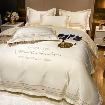 91家纺网 家纺一手货源 找家纺 欧乐蒂 新A版60亲肤水洗真丝B版纯棉四件套 奢雅-米白