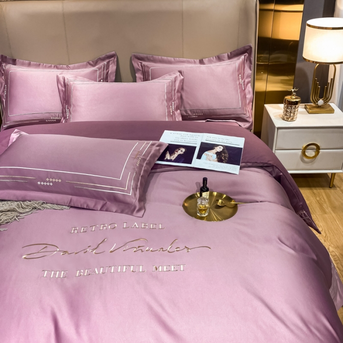 91家纺网 家纺一手货源 找家纺 欧乐蒂 新A版60亲肤水洗真丝B版纯棉四件套 奢雅-豆沙紫