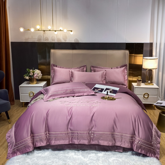 91家纺网 家纺一手货源 找家纺 欧乐蒂 新A版60亲肤水洗真丝B版纯棉四件套 奢雅-豆沙紫