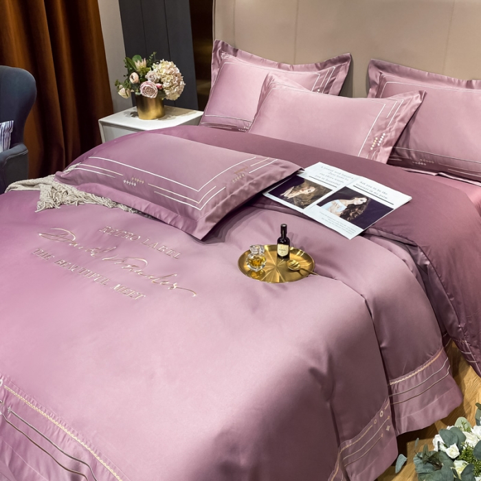 91家纺网 家纺一手货源 找家纺 欧乐蒂 新A版60亲肤水洗真丝B版纯棉四件套 奢雅-豆沙紫