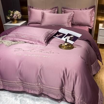 欧乐蒂 新A版60亲肤水洗真丝B版纯棉四件套 奢雅-豆沙紫