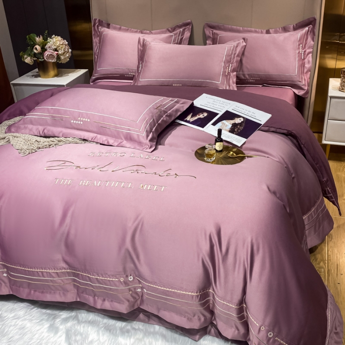 91家纺网 家纺一手货源 找家纺 欧乐蒂 新A版60亲肤水洗真丝B版纯棉四件套 奢雅-豆沙紫