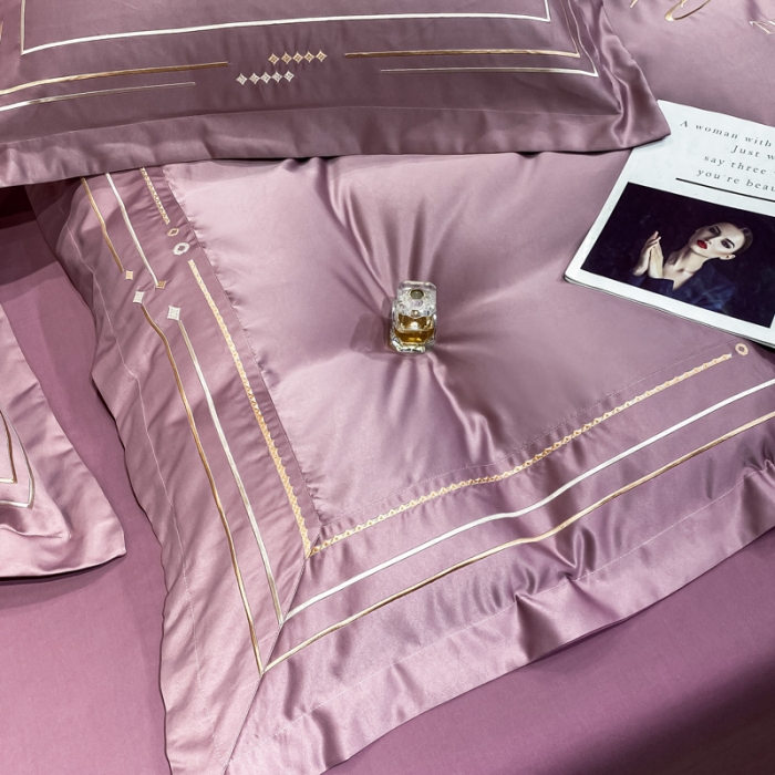 91家纺网 家纺一手货源 找家纺 欧乐蒂 新A版60亲肤水洗真丝B版纯棉四件套 奢雅-豆沙紫