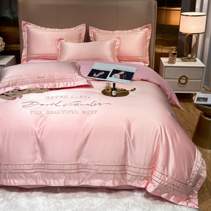 91家纺网 家纺一手货源 找家纺 欧乐蒂 2022新A版60亲肤水洗真丝B版纯棉四件套 奢雅 奢雅-粉色