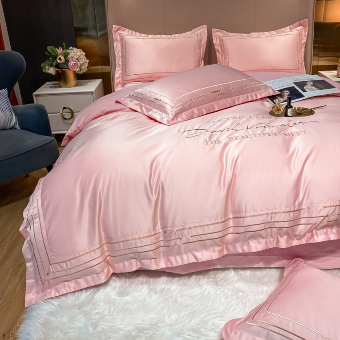 91家纺网 家纺一手货源 找家纺 欧乐蒂 2022新A版60亲肤水洗真丝B版纯棉四件套 奢雅 奢雅-粉色