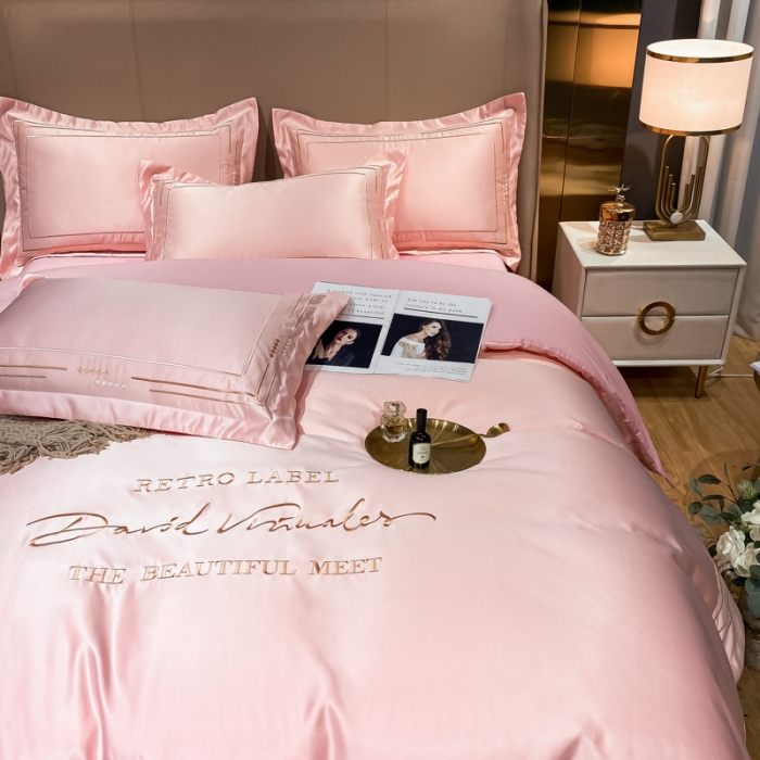 91家纺网 家纺一手货源 找家纺 欧乐蒂 2022新A版60亲肤水洗真丝B版纯棉四件套 奢雅 奢雅-粉色