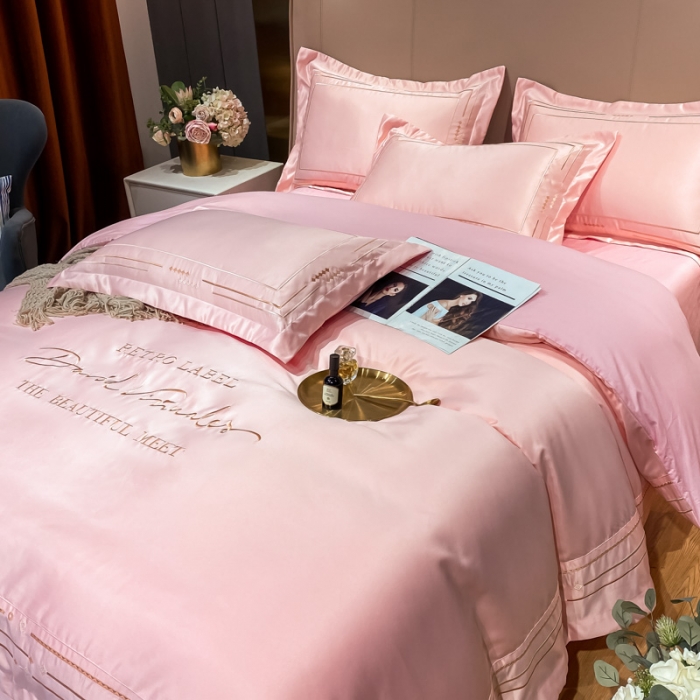 91家纺网 家纺一手货源 找家纺 欧乐蒂 2022新A版60亲肤水洗真丝B版纯棉四件套 奢雅 奢雅-粉色