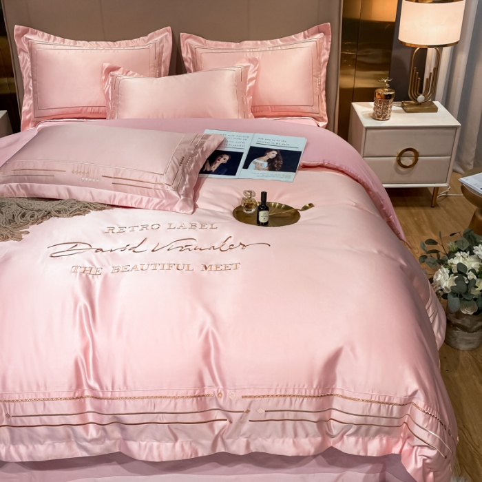 91家纺网 家纺一手货源 找家纺 欧乐蒂 2022新A版60亲肤水洗真丝B版纯棉四件套 奢雅 奢雅-粉色