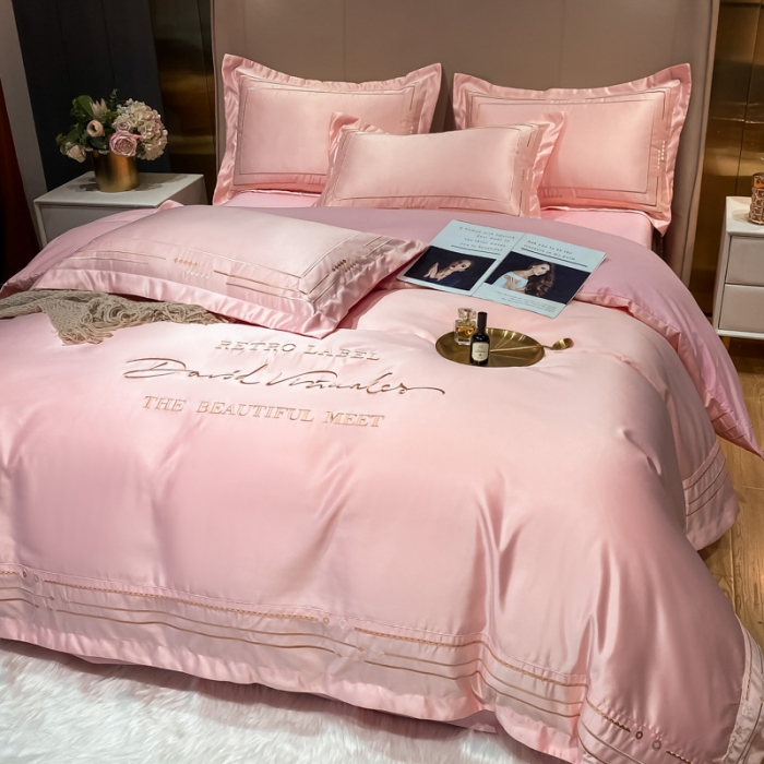 91家纺网 家纺一手货源 找家纺 欧乐蒂 2022新A版60亲肤水洗真丝B版纯棉四件套 奢雅 奢雅-粉色